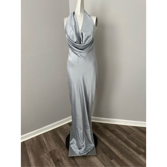 NWT Norma Kamali Halter Drape Bias Gown in Silver Size S $325 - Picture 4 of 11